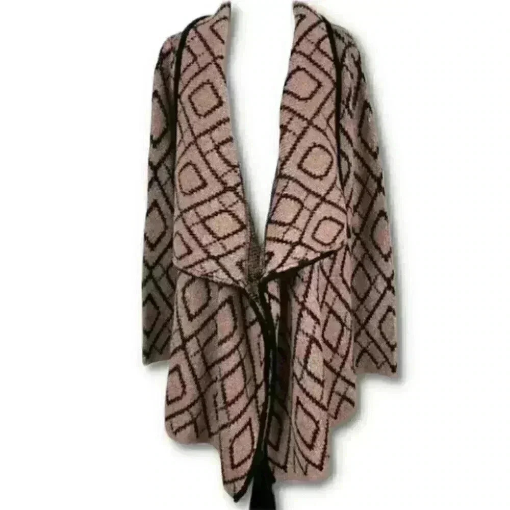 Bar III sweater size M pink black diamond cascading open front duster cardigan